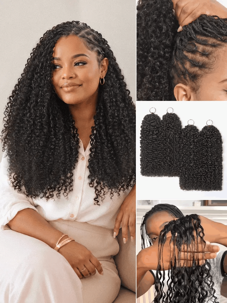 Luvme Hair Miracle Knots crochet curly hair extensions with messy boho braids, full, lightweight, pre-looped human hair for protective styling