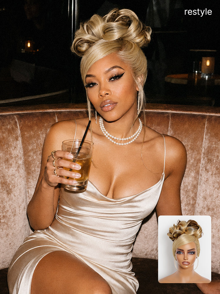 Luvme Hair 613 blonde with caramel ombre loose wave HD lace front wig, 13×4 lace, pre-cut, 180% density, human hair.