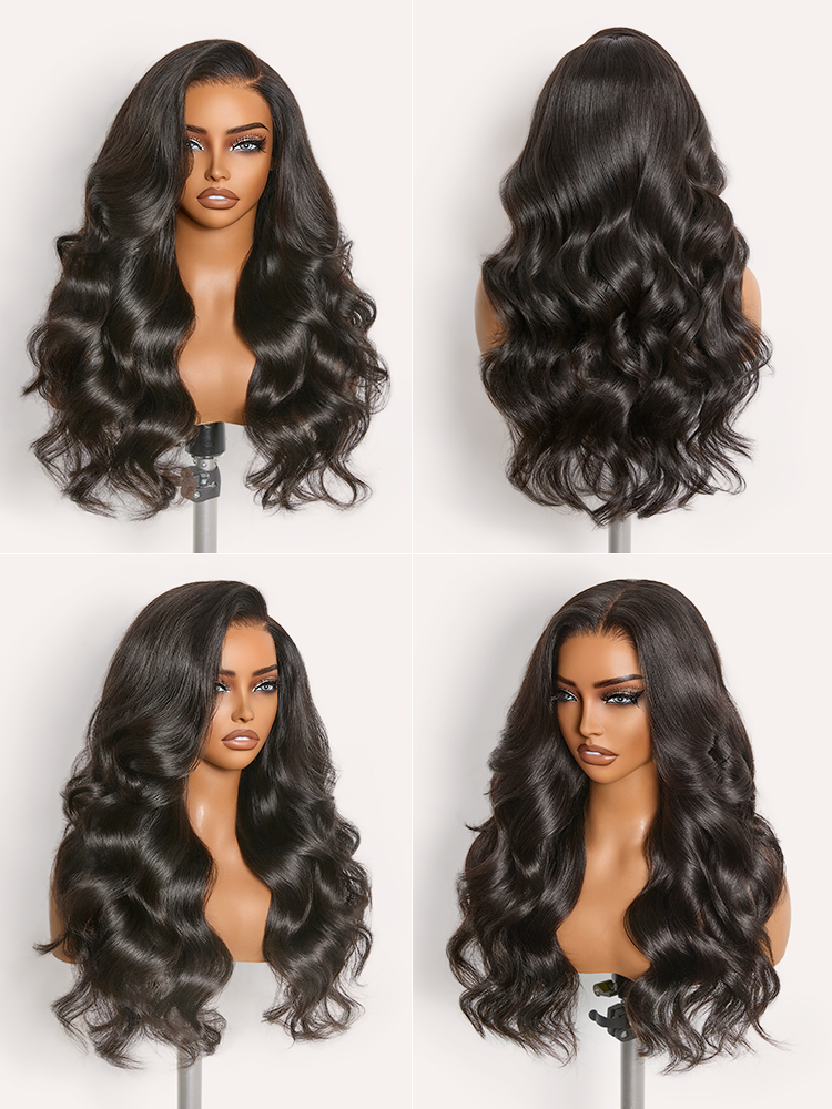 Luvme All-Day Comfort™ glueless 7x6 HD lace body wave long wig with pre-cut lace and natural parting, showcasing loose waves and closure.