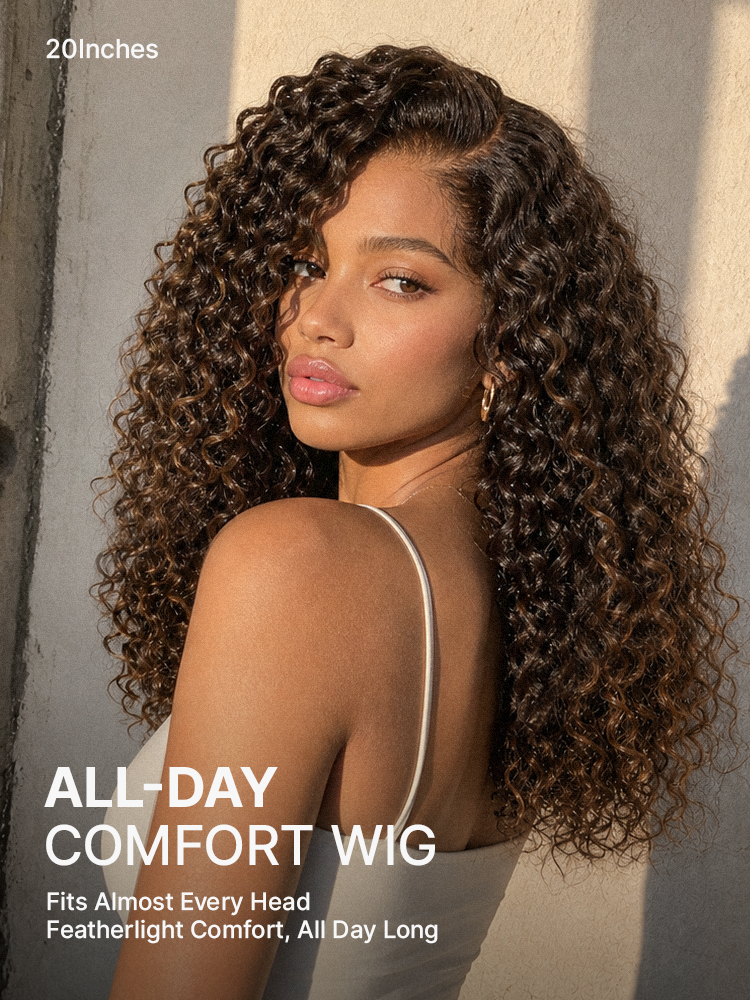 Luvme All-Day Comfort Brown Ombre Kinky Curly HD Lace Wig with 200% density, 7x6 closure, pre-cut lace, glueless fit