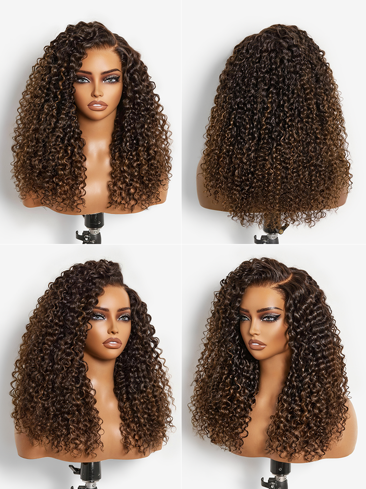 Luvme All-Day Comfort Brown Ombre Kinky Curly HD Lace Wig with 200% density, 7x6 closure, glueless, pre-cut lace, natural parting