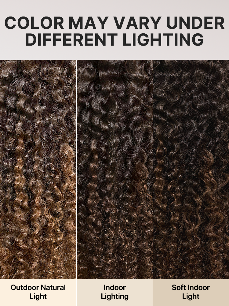 Luvme All-Day Comfort Wig with 200% density, brown ombre kinky curly hair, 7x6 HD lace closure, pre-cut glueless lace wig