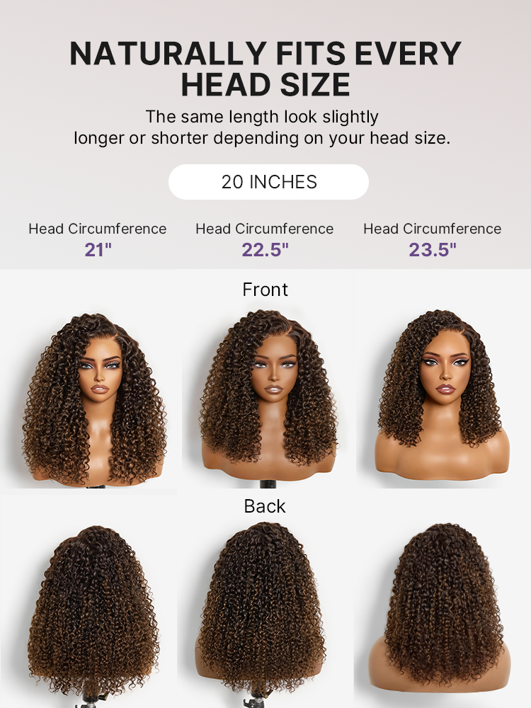 Luvme All-Day Comfort Brown Ombre Kinky Curly HD Lace Wig with 200% density, pre-cut lace, 7x6 closure, glueless style