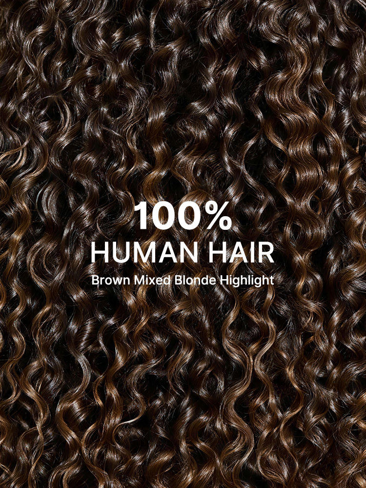 Luvme All-Day Comfort Wig with 200% density, brown ombre kinky curly hair, 7x6 HD lace closure, pre-cut lace, glueless design