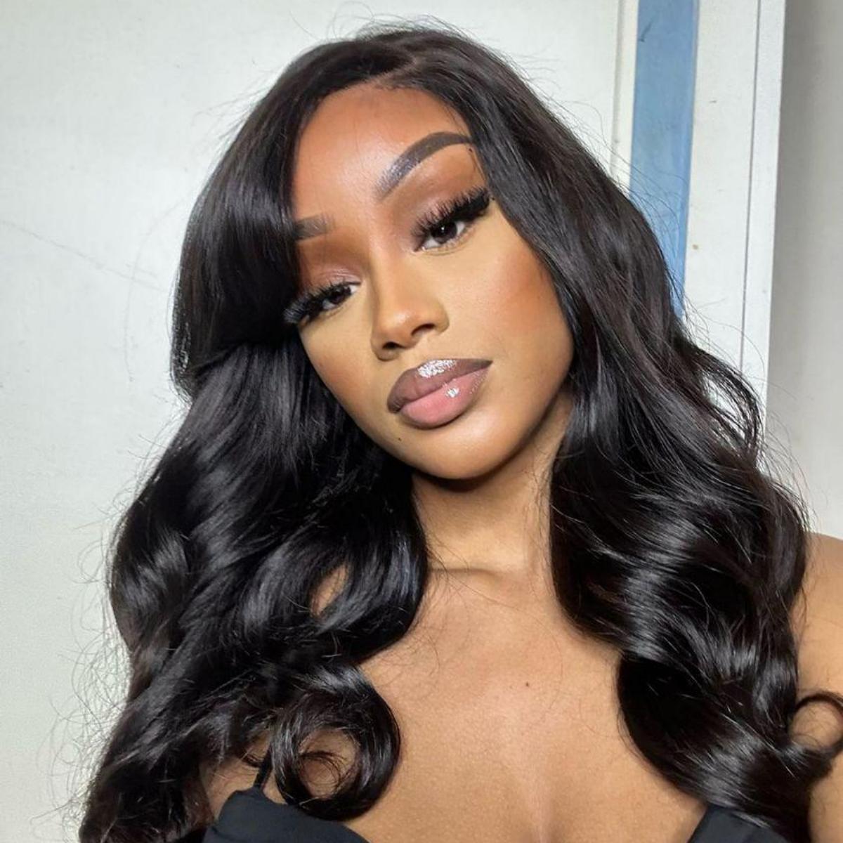 Luvme Hair NatureMAX 18-inch loose wave glueless HD lace front wig with 13x6 lace, human hair, and drawstring cap.
