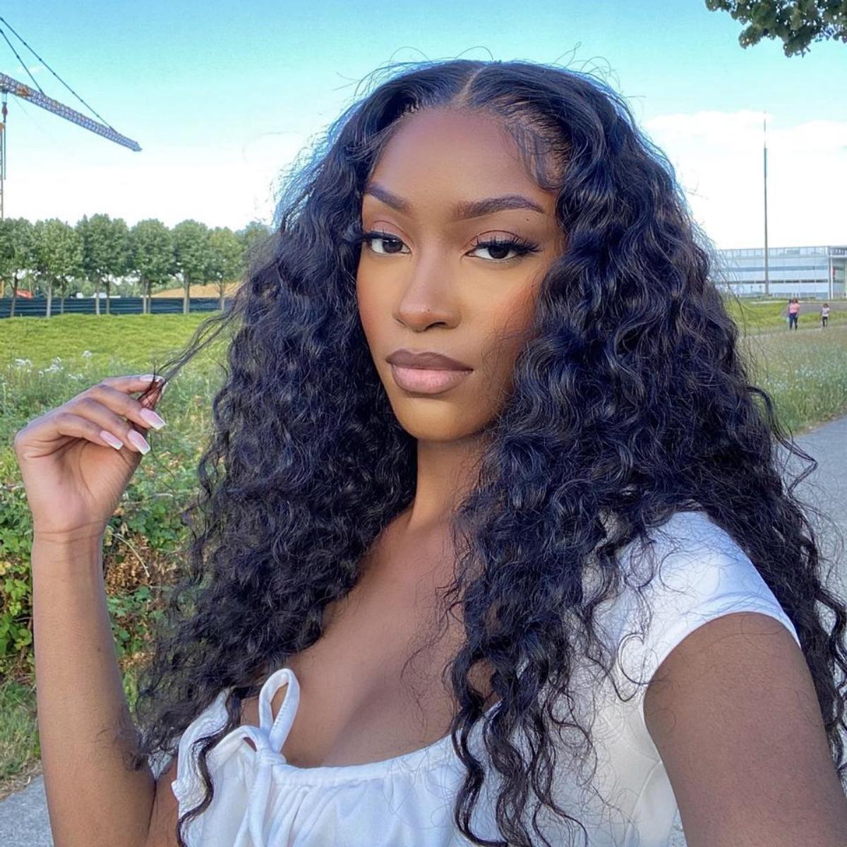 AiryFit™ Water Wave Curly Wig by Luvme Hair, 18-inch glueless 5x5 lace closure wig with pre-cut lace and snug fit.
