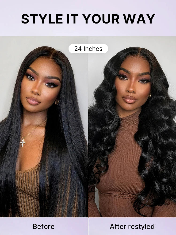 Luvme Hair Lagos M-Shaped Lace Frontal Wig with natural-looking straight human hair and pre-cut 13x4 lace, over-plucked hairline.