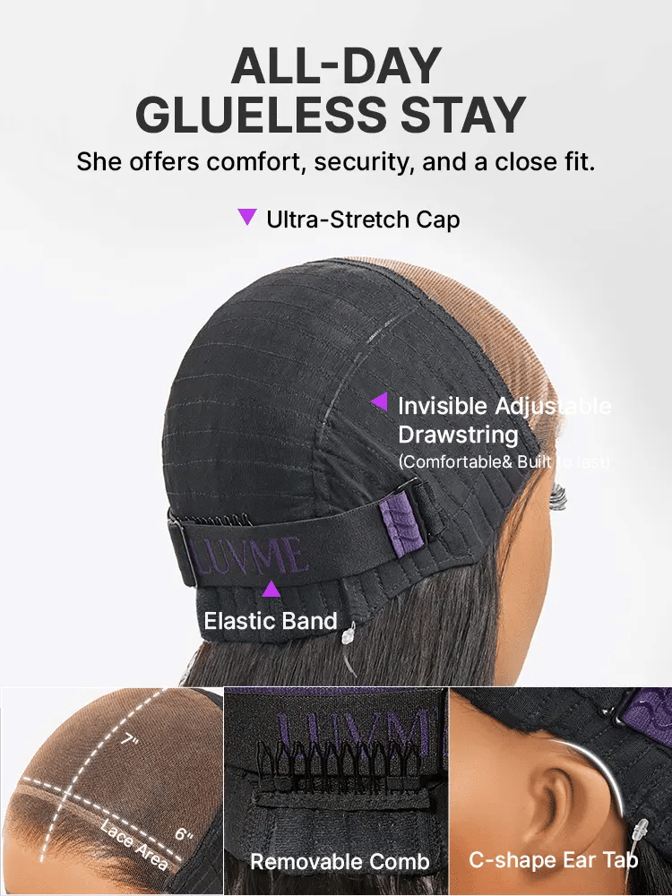 Luvme Hair MyOwn-Fit PartingMax glueless wig with 180% density, light yaki body wave, 7x6 HD lace closure, and flexible drawstring cap