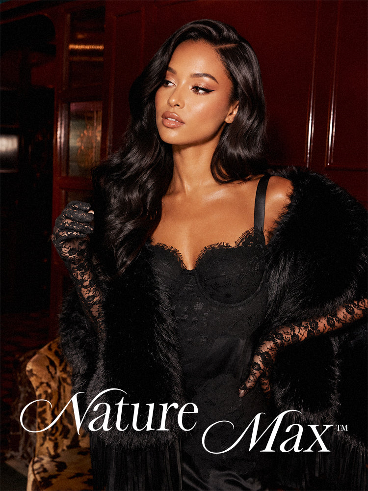 Luvme Hair NatureMAX™ 13x4 HD lace front wig with loose wave, pre-cut lace, flexible cap, and adjustable drawstring fit.