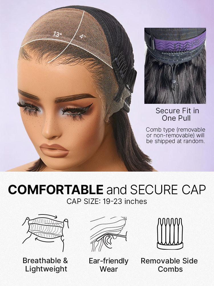 Luvme Hair NatureMAX™ 13x4 HD lace front wig with loose wave, 250% density, pre-cut lace, and flexible drawstring cap.