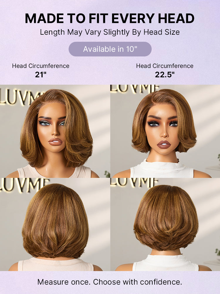 Toffee Brown mix blonde and brown layered 5x5 closure lace bob wig by Luvme Hair, featuring glueless design and pre-cut lace.
