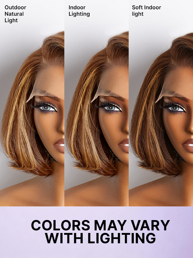 Toffee brown mix blonde and brown layered 5x5 closure lace bob wig by Luvme Hair with glueless all-day comfort cap