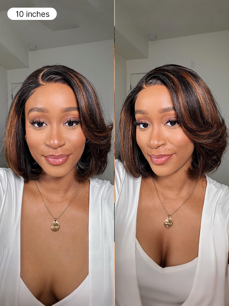 Toffee brown mix blonde and brown layered 5x5 lace closure bob wig by Luvme Hair with pre-cut lace and all-day comfort cap