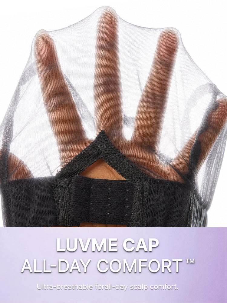 Luvme Hair afro curly lace closure wig with 5x5 pre-cut glueless cap, 200% density, beginner-friendly, one size fits all.
