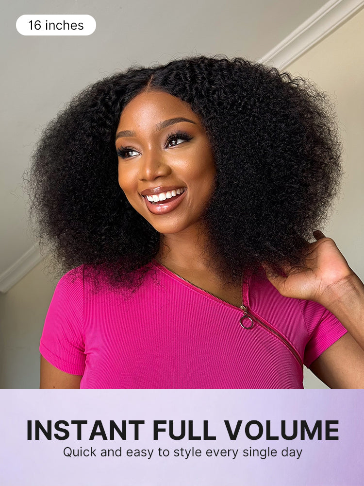 Luvme Hair Afro curly lace closure wig with 5x5 pre-cut lace, 200% density, glueless, one size fits all cap.