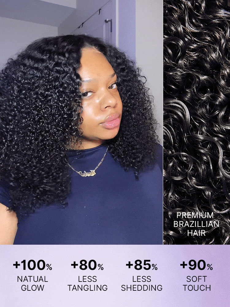 Luvme Hair afro curly lace wig with 5x5 closure, beginner-friendly, 200% density, pre-cut glueless cap, one size fits all.