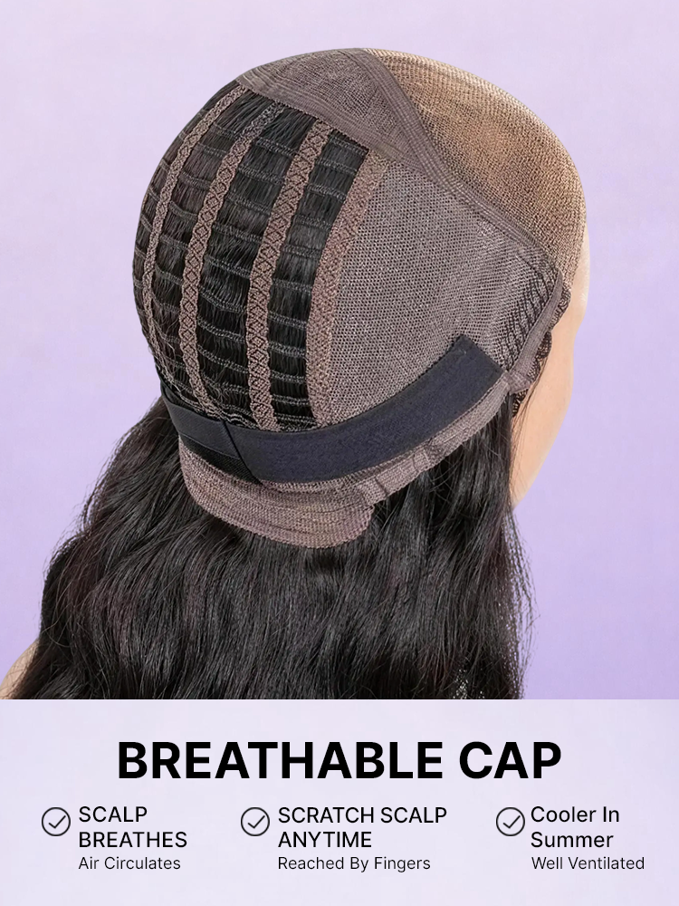 Luvme Hair fluffy brown ombre water wave 5x5 closure wig with long curly style, HD lace, breathable cap, glueless fit