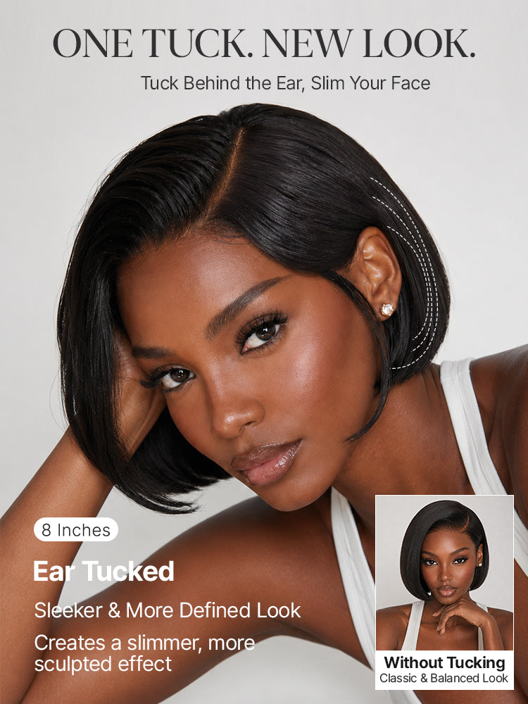 Luvme Hair 180% density sleek short bob HD lace wig with pre-cut lace and comfortable cap, ideal for all-day wear