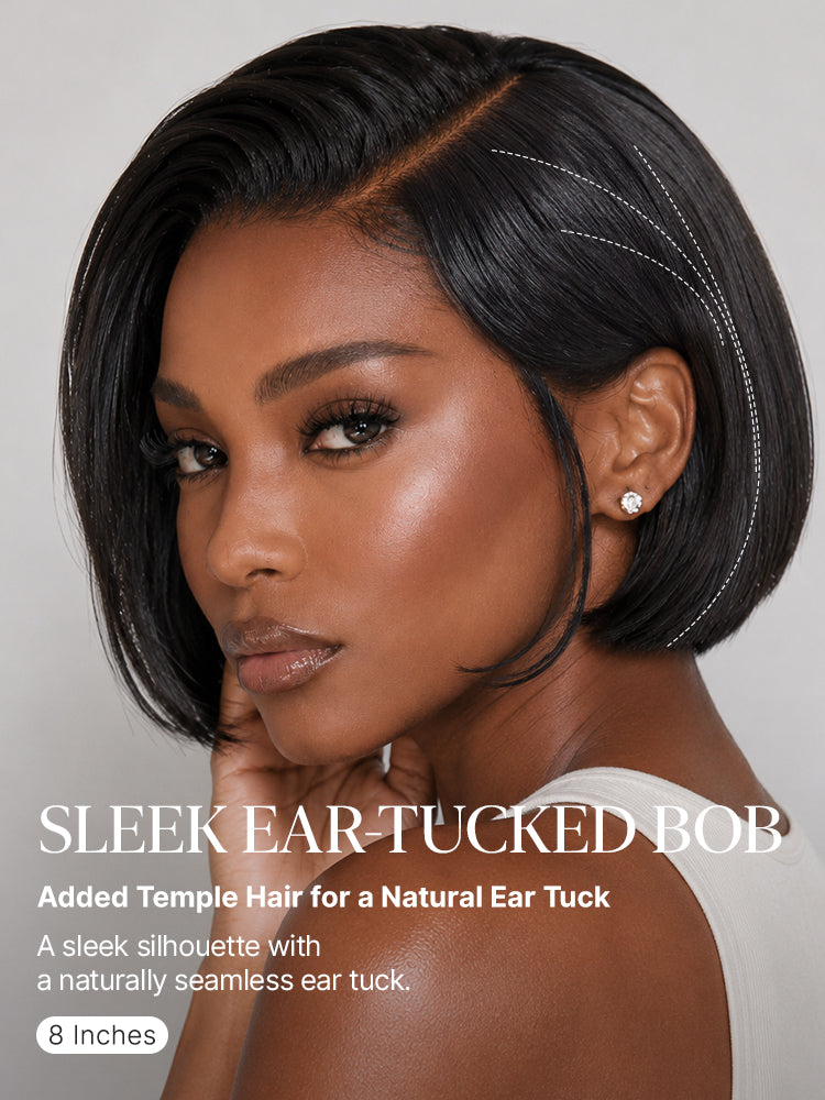 Luvme Hair 180% density sleek short bob HD lace wig with pre-cut lace and all-day comfort cap.