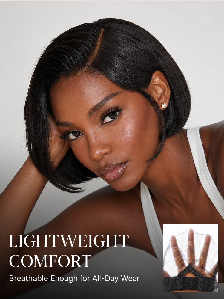 180% Density Sleek Short Bob Minimalist HD Lace Wig Pre-cut Lace All-Day Comfort Cap-47
