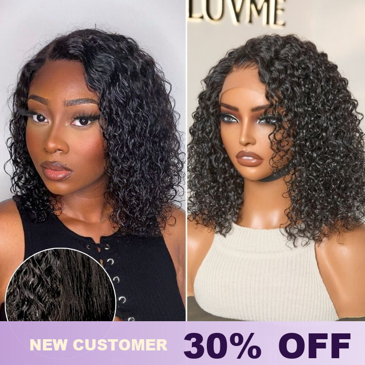 Wet and wavy 5x5 lace closure wig by Luvme with side part, glueless human hair water wave style, pre-cut lace for easy wear