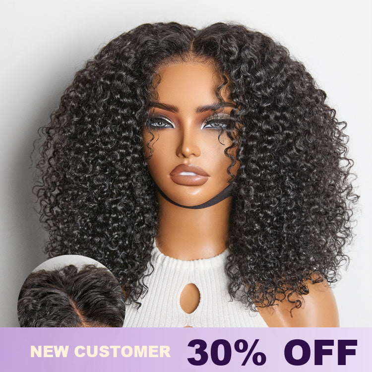 Luvme Hair Afro Curly 5x5 lace closure wig with glueless design, pre-cut, 200% density, and adjustable drawstring cap.
