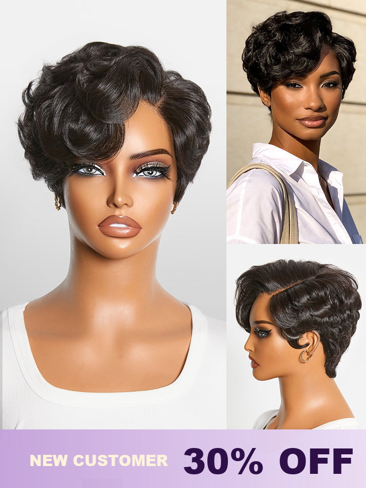 Natural black lightweight pixie cut wig by Luvme Hair with HD lace, beginner-friendly, pre-cut lace, minimalistic short style.