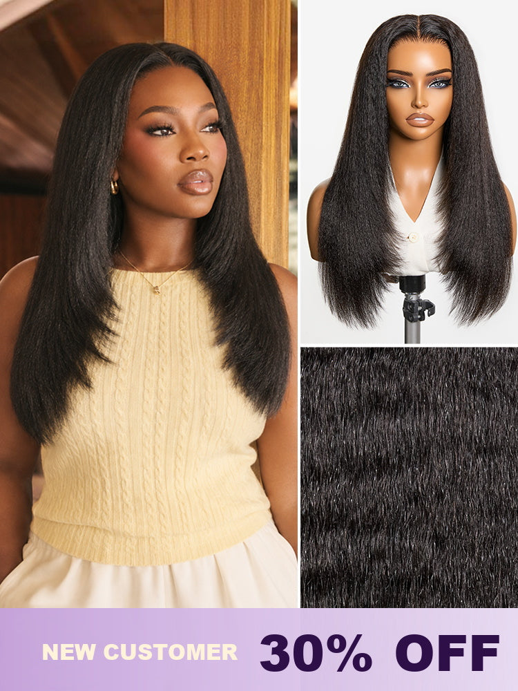 Kinky straight butterfly cut layered HD lace wig with 7x6 closure from Luvme Hair, glueless and pre-cut lace for new customers.
