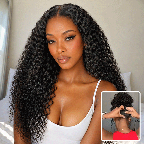 Luvme Hair PreMax water wave curly lace frontal wig with pre-cut lace, drawstring, and flexible fit in 13x4 inch size