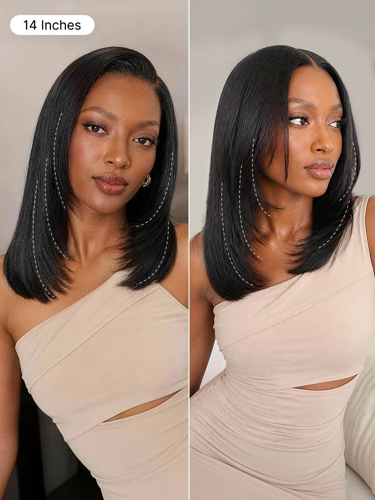 Luvme All-Day Comfort™ human hair wig with layered butterfly cut, straight Yaki texture, 7x6 HD lace closure, glueless design