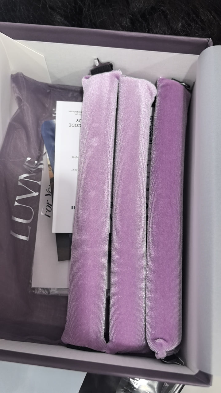 LUVME Heatless Velvet Curling Rods 3-piece set in purple for wigs and natural hair styling, with soft velvet texture and curling tips.