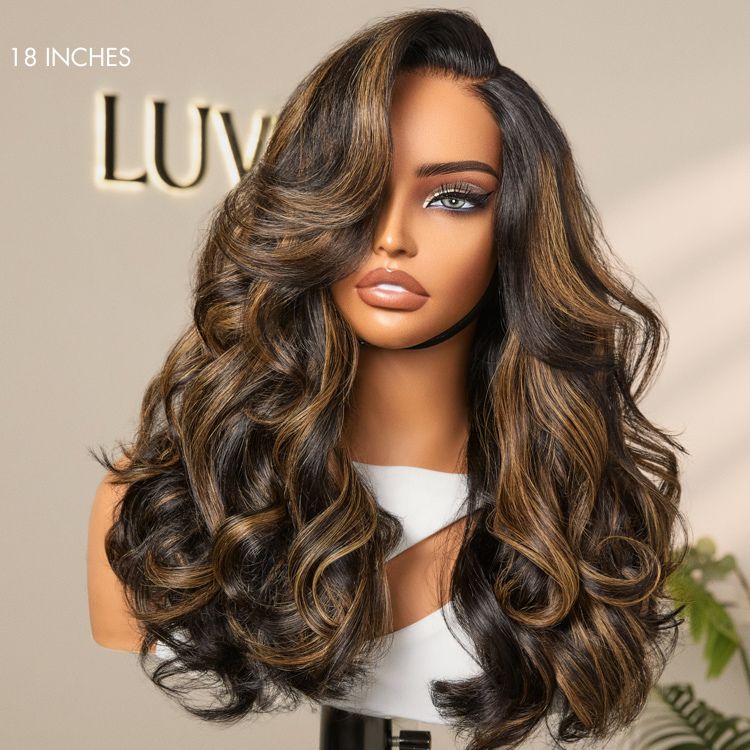 Luvme Hair brown highlight loose body wave glueless HD lace wig with pre-cut lace, 200% density and minimalist design