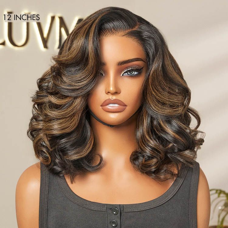 Luvme Hair 200% density brown highlight loose body wave HD lace wig with pre-cut, glueless minimalist design