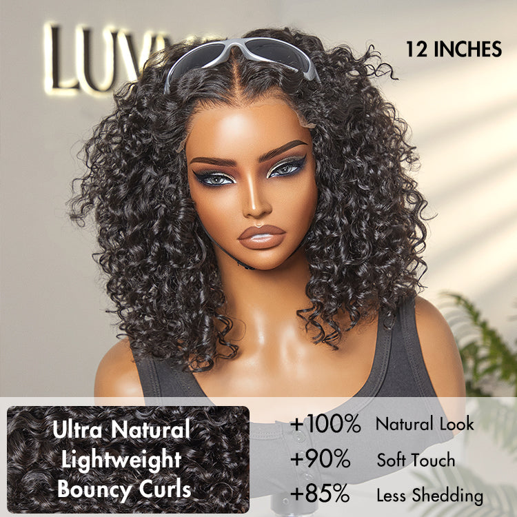 Natural black deep curly 5x5 lace closure wig by Luvme Hair, glueless pre-cut lace wig with deep curl pattern and natural hair texture.