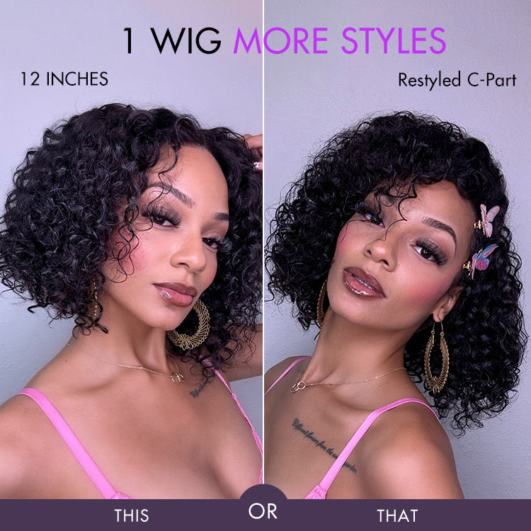 Luvme Hair natural black deep curly 5x5 lace closure wig with glueless design and pre-cut lace, showcasing the textured curly hair.