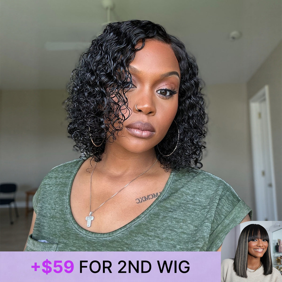 Luvme water wave glueless 5x5 lace closure wig with pre-cut lace, wet and wavy human hair hairstyle, close-up view.