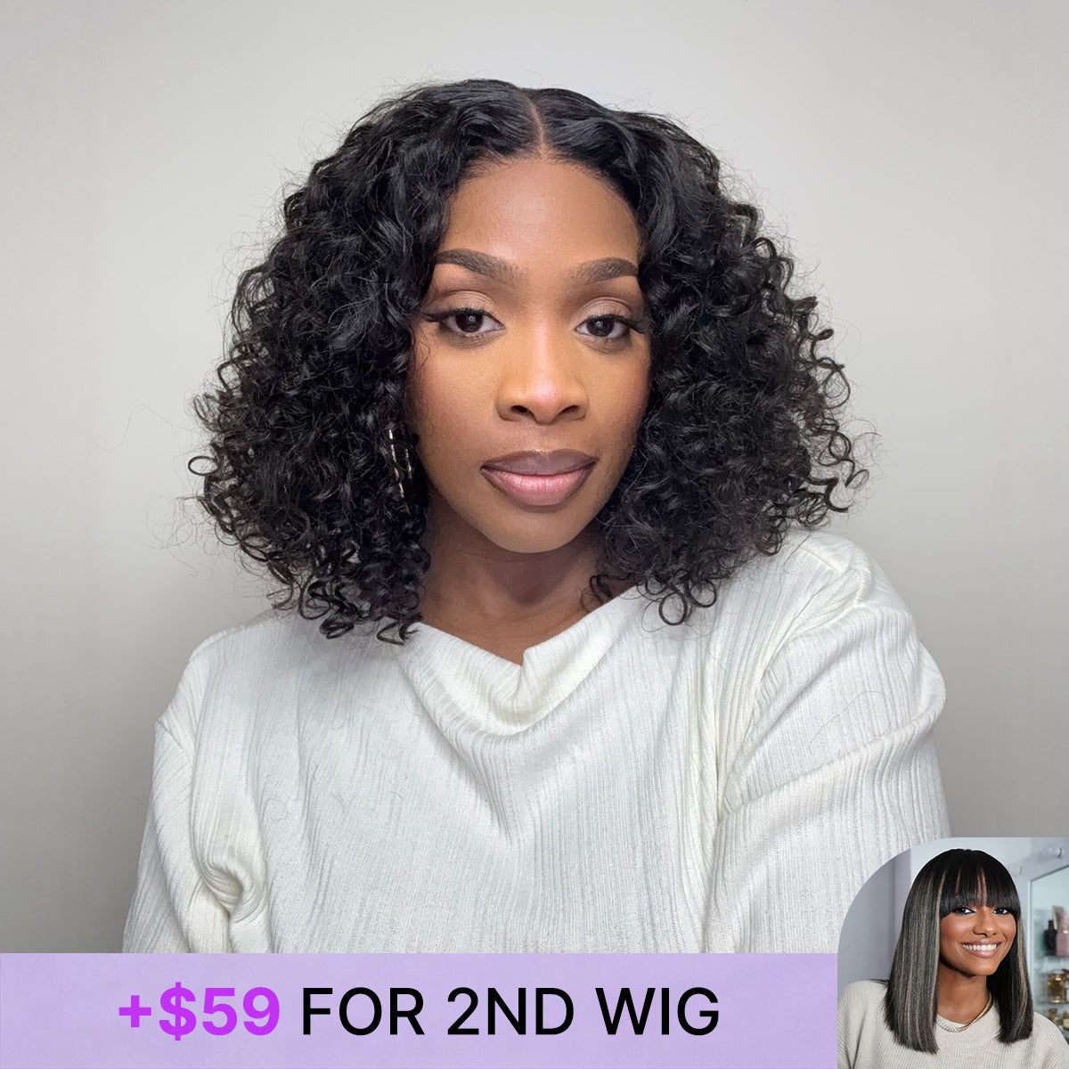 Natural black deep curly lace wig with 5x5 closure, glueless pre-cut lace wig by Luvme Hair, showing the curly texture and lace front