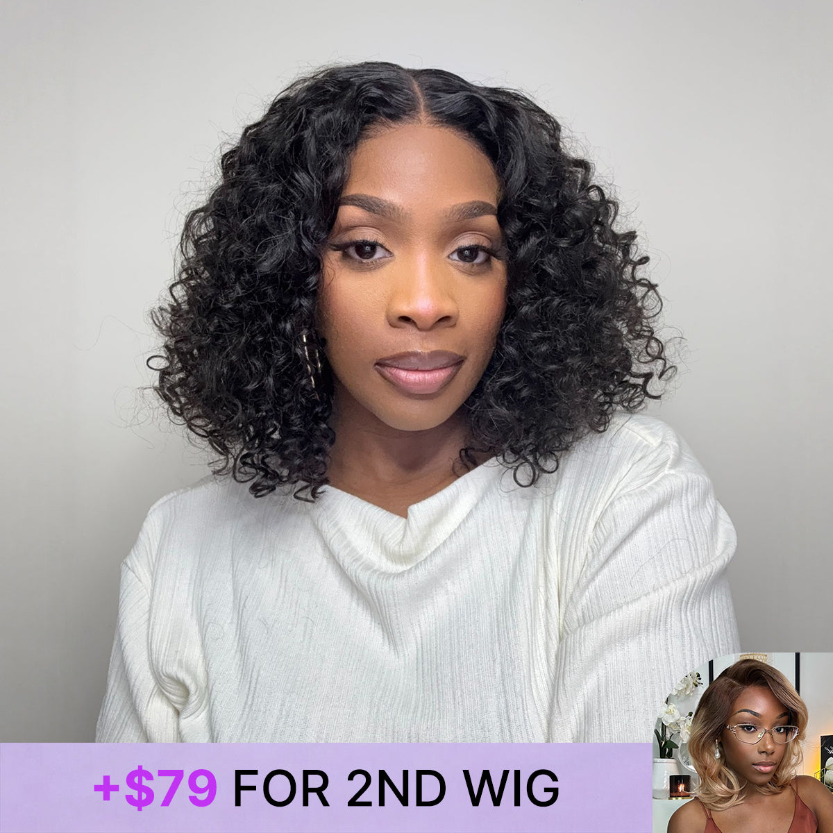 Natural black deep curly glueless 5x5 lace closure wig by Luvme Hair, pre-cut lace with natural curl pattern and secure fit.