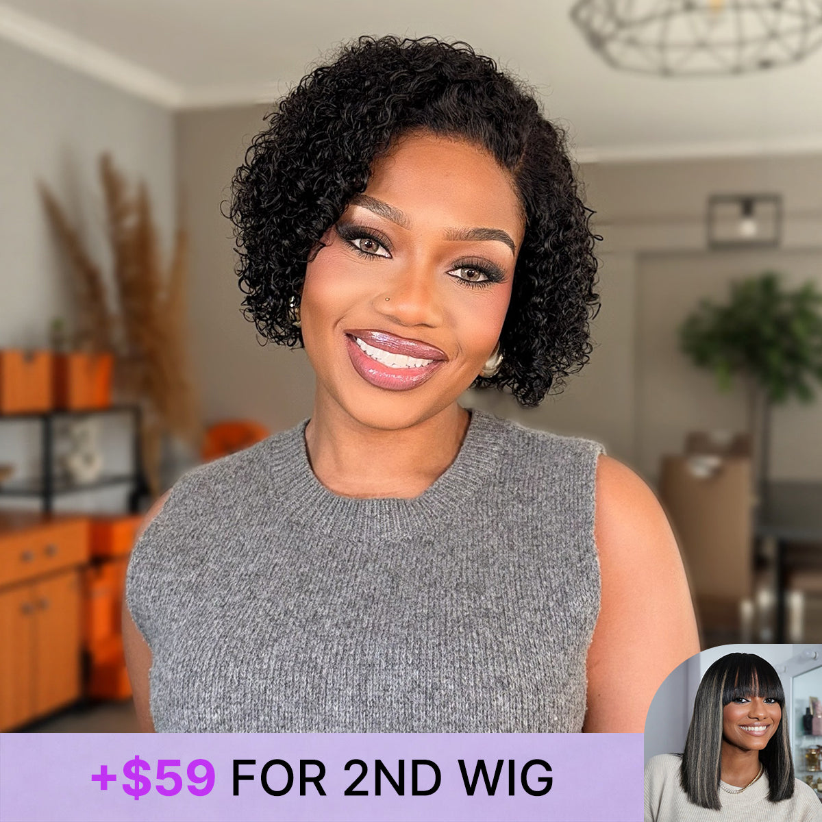 Luvme short cut curly HD lace wig with glueless side part, 100% human hair, minimalist style, pre-cut lace for easy wear