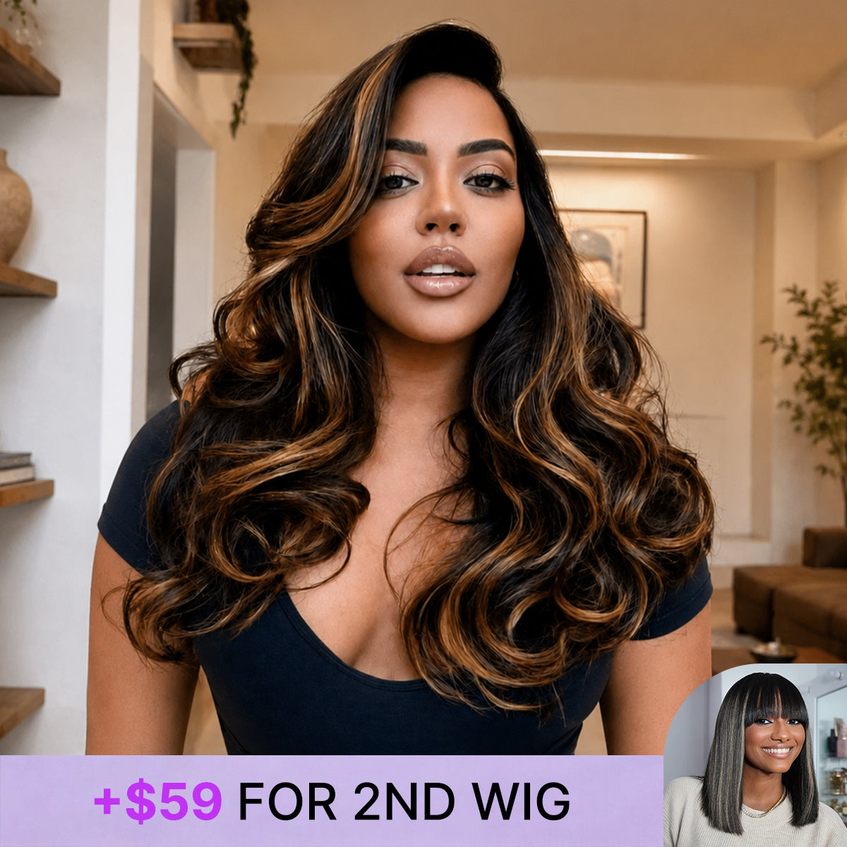 Luvme Hair 200% density brown highlight loose body wave glueless HD lace wig with pre-cut lace and minimalist design