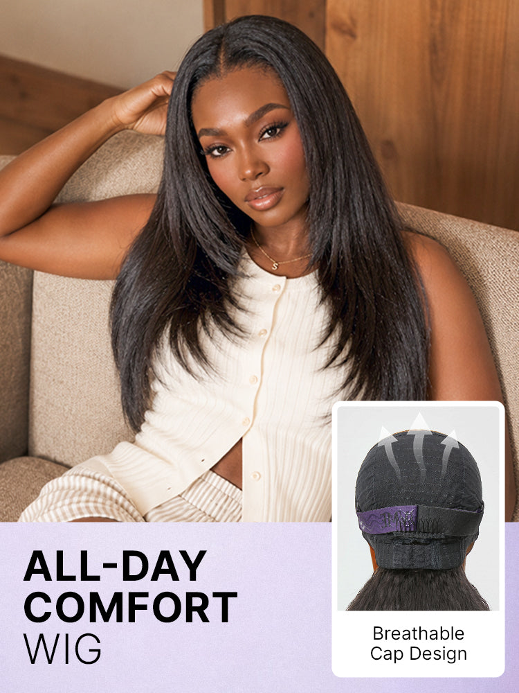 Luvme Hair 7x6 HD lace wig with light kinky straight butterfly cut layers, glueless design, and pre-cut lace for natural look