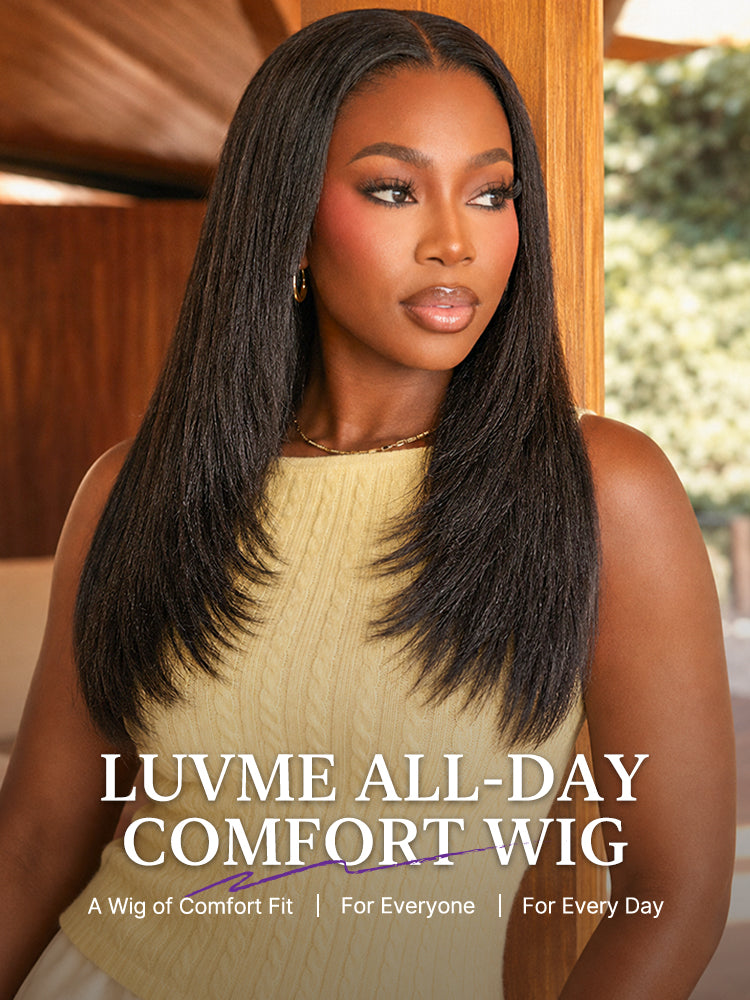 180% Density Light Kinky Straight Butterfly Cut Layered / Kinky Body Wave Glueless 7x6 Closure HD Lace Wig Pre-Cut Lace-34