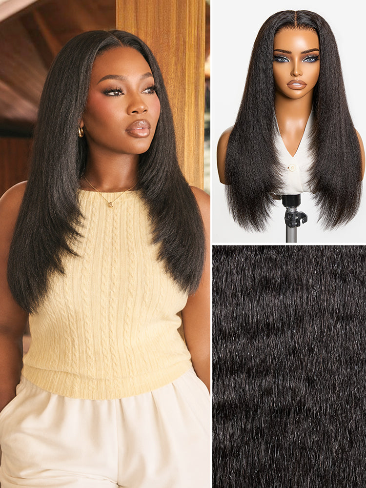 Luvme Hair 7x6 HD lace wig with light kinky straight butterfly cut layers, glueless body wave, pre-cut lace, and natural density