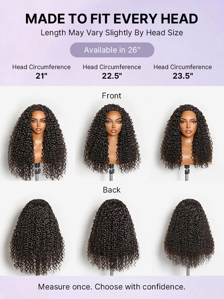 Luvme Hair water wave glueless half wig with 250% density, fluffy full volume, drawstring, and flexible fit.