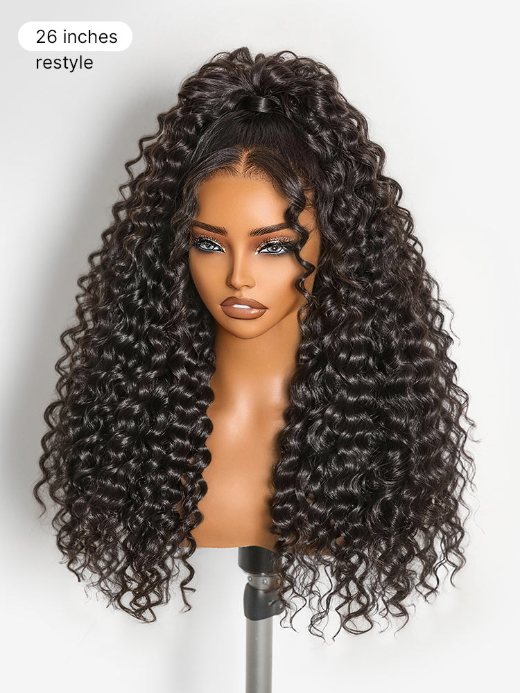 Luvme Hair water wave half wig with 250% density, glueless design, flexible fit, and drawstring for natural, full volume hairstyle.