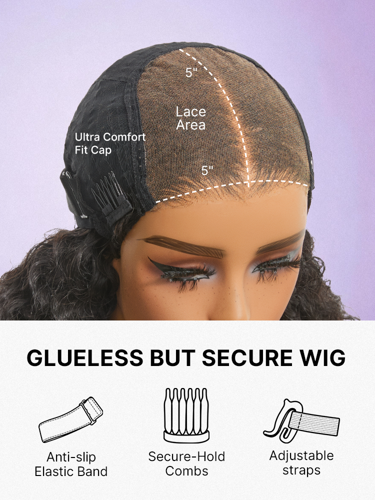 Luvme Hair 5x5 HD lace wig with Burmese curly texture, pre-cut lace, finger coil ends, 180% density, glueless closure style