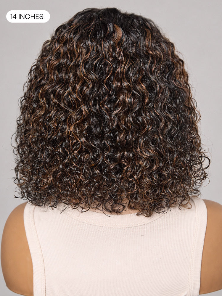 Wet and wavy brown highlight lace water wave wig with 5x5 closure, pre-cut and glueless from Luvme Hair.