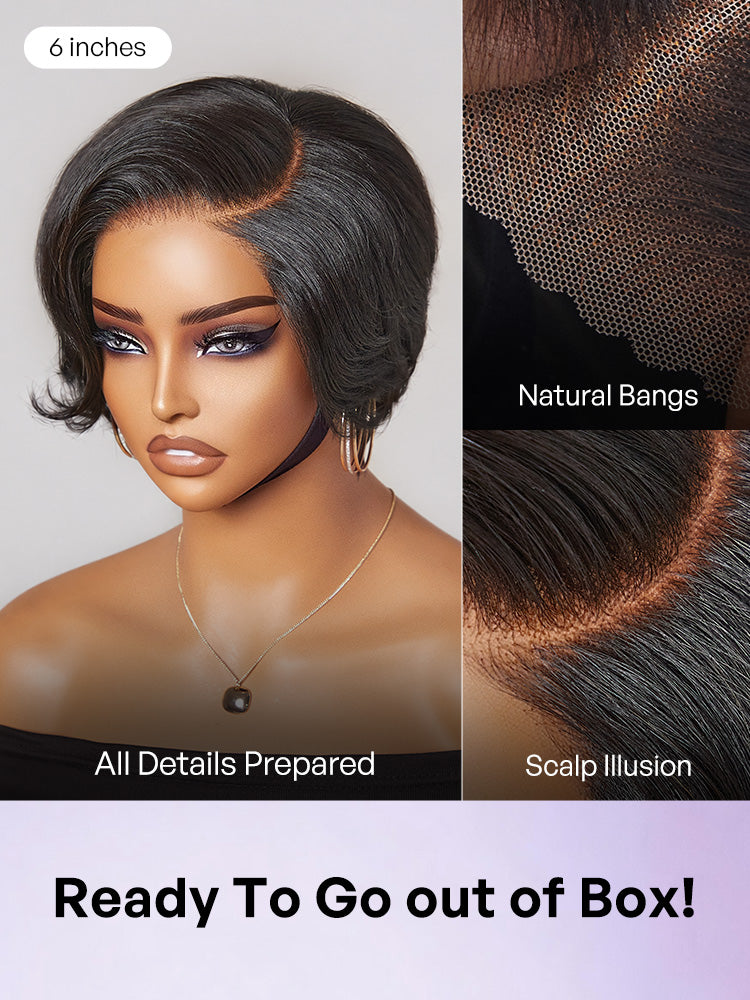 Luvme minimalist lace wig with pre-cut, glueless design, showcasing a sleek pixie cut hairstyle in HD lace.