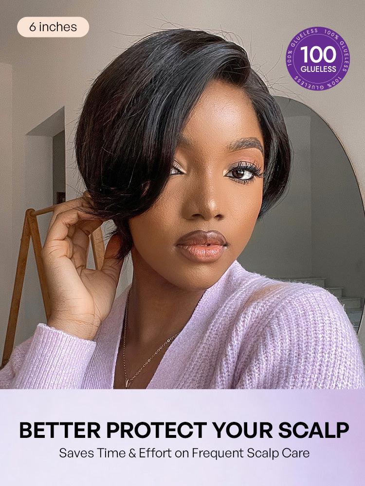 Luvme minimalist lace wig featuring a pixie cut, glueless design, HD lace, and pre-cut lace for easy styling.