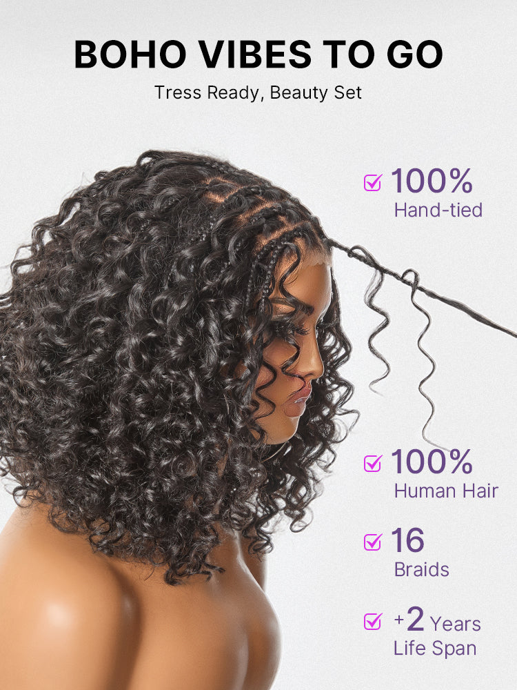 Luvme Hair Readitress™ Boho Braids deep curly human hair wig with 5x5 lace closure and braided top, glueless pre-cut lace.
